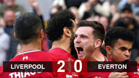 Kết quả bóng đá Liverpool 2-0 Everton: Liverpool kiên trì bám đuổi Man City