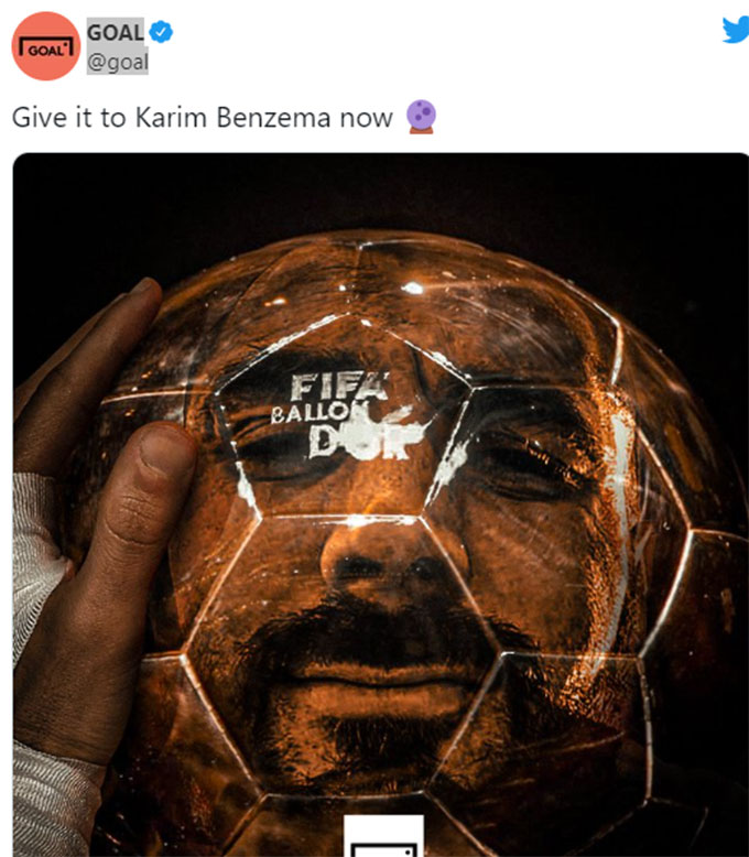 Goal.com chia sẻ bức ảnh đầy ý nghĩa về Benzema