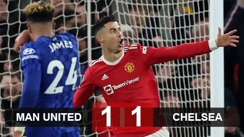 Kết quả MU 1-1 Chelsea: Ronaldo cứu Quỷ đỏ thoát trận thua thứ 3 liên tiếp