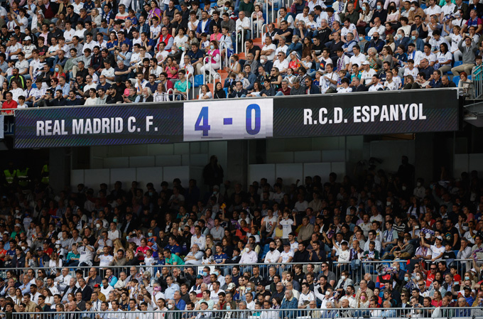 Tỷ số đậm đà 4-0 của trận Real Madrid vs Espanyol đánh dấu việc Kền kền trắng vô địch sớm 4 vòng đấu