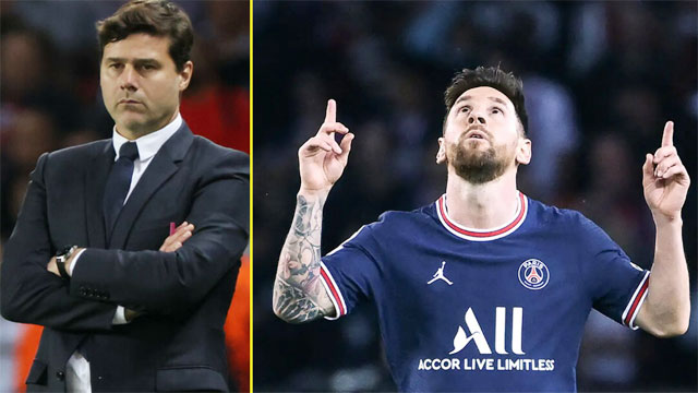 HLV Mauricio Pochettino (trái) tin là siêu sao Lionel Messi của PSG sẽ sớm lấy lại phong độ