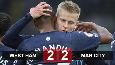 Kết quả West Ham 2-2 Man City: Hòa may mắn, Man City tiến gần chức vô địch