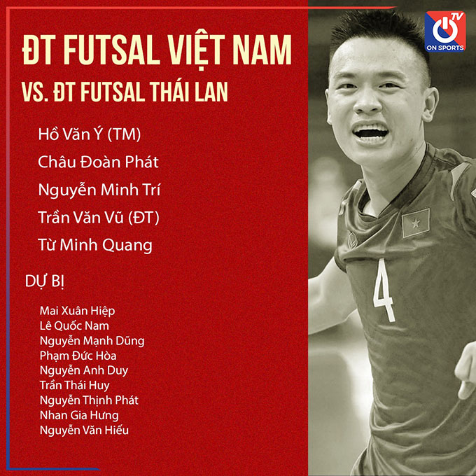 Đội hình xuất phát của ĐT futsal nam Việt Nam trong trận chung kết với Thái Lan.