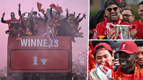 Vượt nỗi buồn Champions League, Liverpool diễu hành ăn mừng 2 cúp quốc nội