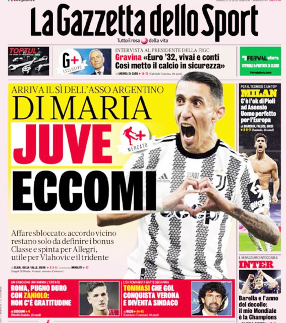 Báo chí Italia đưa tin về việc Di Maria có thể gia nhập Juventus
