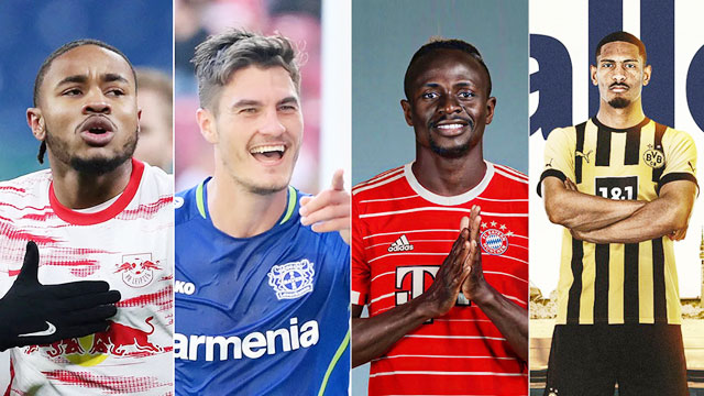 Những tiền đạo hứa hẹn sẽ có nhiều bàn thắng tại Bundesliga 2022/23: Nkunku, Schick, Mane và Haller (từ trái sang) 