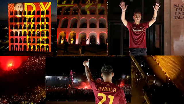 Paulo Dybala quá bất ngờ trước màn chào đón nồng nhiệt của các CĐV Roma trong buổi lễ ra mắt