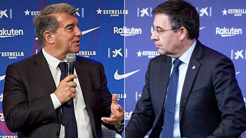 Chủ tịch Joan Laporta (trái) cho rằng, người tiền nhiệm Josep Bartomeu từng khiến Barca nợ đầm đìa và suýt phá sản