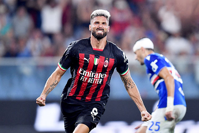 Giroud ăn mừng bàn thắng ấn định tỷ số 2-1 ở phút 67 giúp Milan có 3 điểm rời Sampdoria