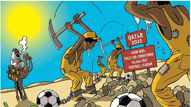 Vấn đề gây bức xúc là công nhân nước ngoài bị bóc lột và bị chết khá nhiều trong việc xây các sân bóng phục vụ World Cup 2022