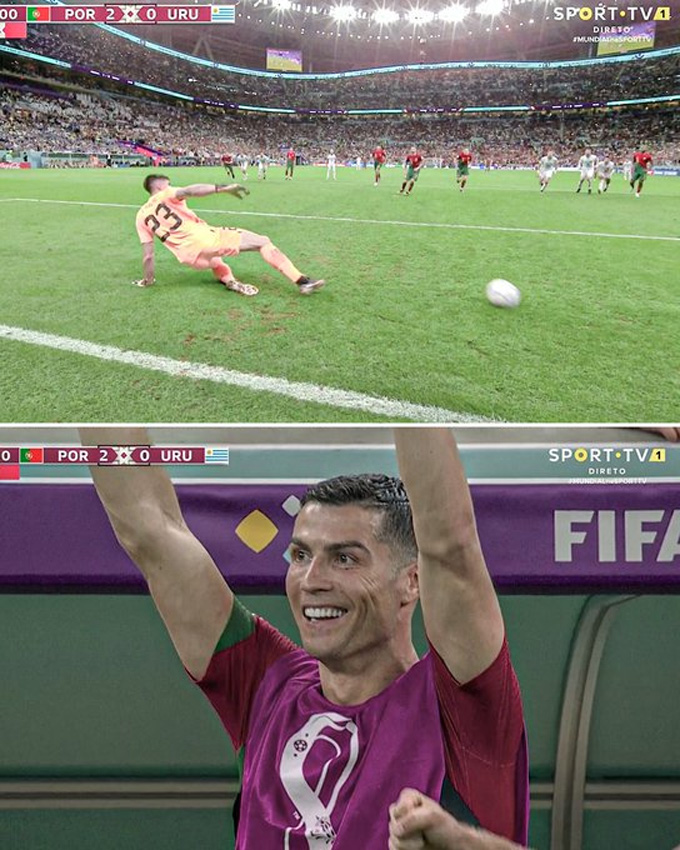 Ronaldo mừng rỡ khi Bruno ghi bàn trên chấm 11m