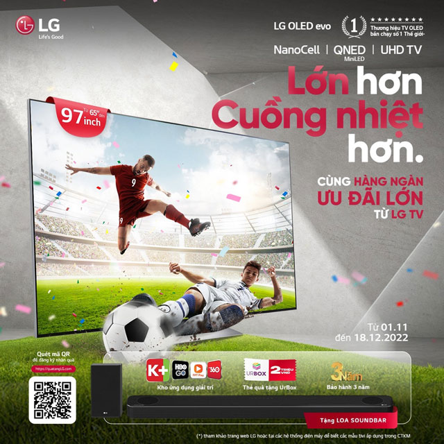 LG hiện đang có chương trình khuyến mãi “khủng” dành cho khách hàng mua TV LG cỡ lớn từ ngày 01.11 đến 18.12