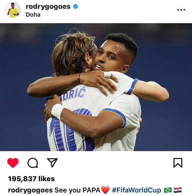 Rodrygo gọi Modric là cha  trước trận Brazil gặp Croatia