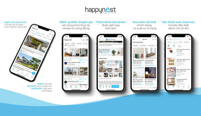 Happynest giúp người dùng tham khảo nhiều ý tưởng hay và viết bài chia sẻ về câu chuyện, kinh nghiệm xây sửa, trang trí nhà cửa với cộng đồng