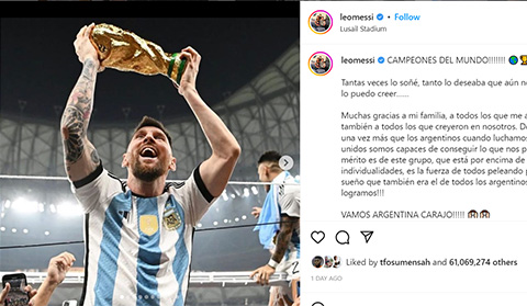 Messi đánh bại Quả trứng huyền thoại của Instagram