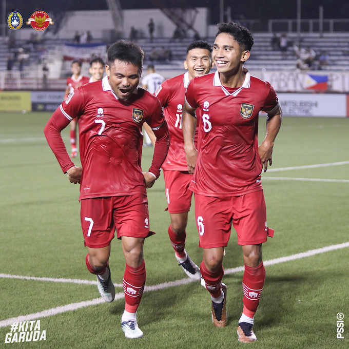 Niềm vui của các tuyển thủ Indonesia khi ghi bàn thắng