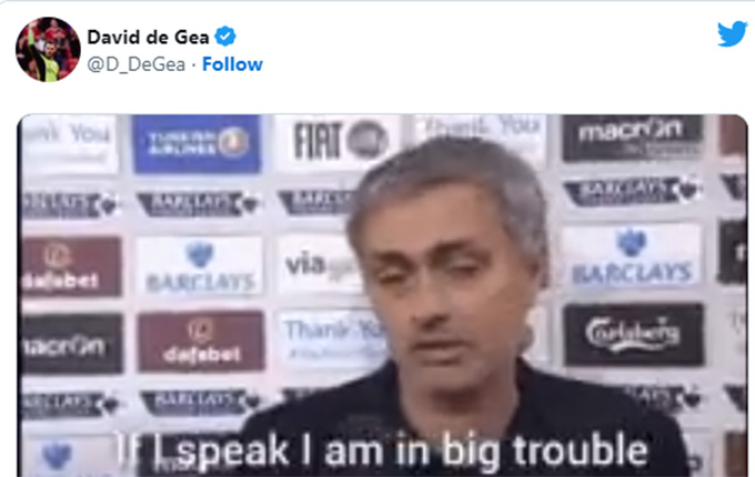 De Gea chia sẻ đoạn clip về HLV Mourinho trên MXH