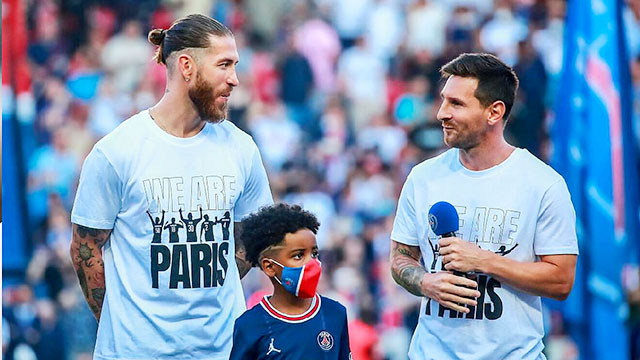 Thi đấu hiệu quả trong thời gian gần đây, cả Lionel Messi (phải) lẫn Sergio Ramos đều sắp được PSG gia hạn hợp đồng