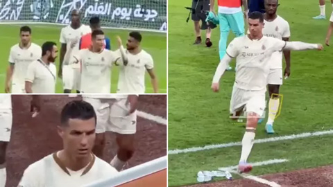 Ronaldo đá phạt siêu tệ, xé băng đội trưởng, vùng vằng đá chai nước sau khi Al Nassr thua