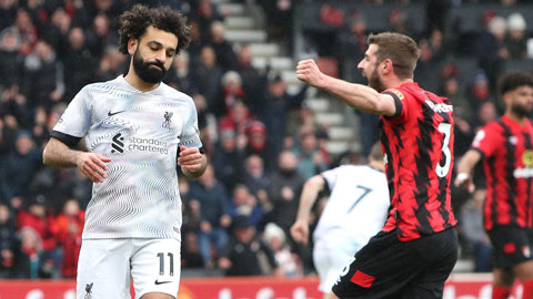 Mohamed Salah bị chấm 3 điểm sau trận Liverpool thua Bournemouth