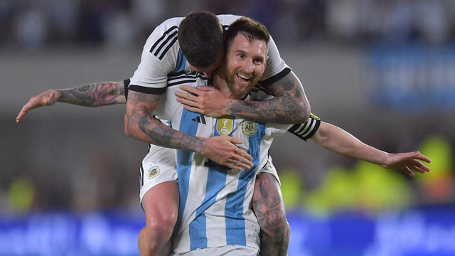 Messi ăn mừng trong trận giao hữu cùng ĐT Argentina