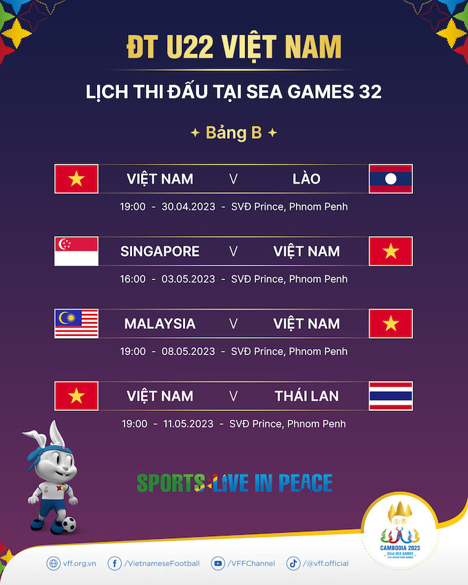 Lịch thi đấu của tuyển U22 Việt Nam tại SEA Games 32 