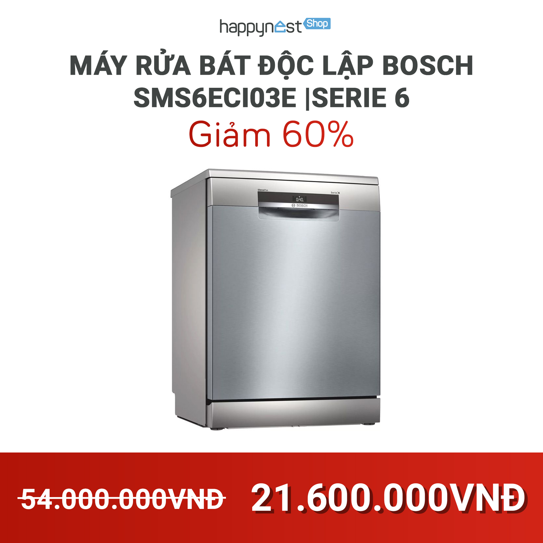 Máy rửa bát Bosch SMS6ECI03E được người dùng đánh giá cao về hiệu quả làm sạch và độ ồn thấp