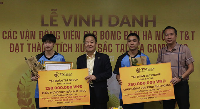 Bầu Hiển thưởng đậm cho thành công của các VĐV bóng bàn Việt Nam trưởng thành từ CLB bóng bàn Hà Nội T&T, tại SEA Games 2023 