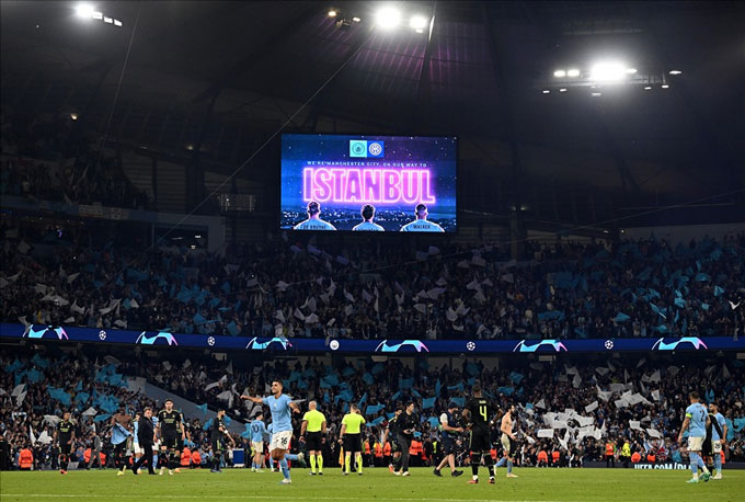 Cầu thủ Man City ăn mừng khi lần thứ hai vào chung kết Champions League