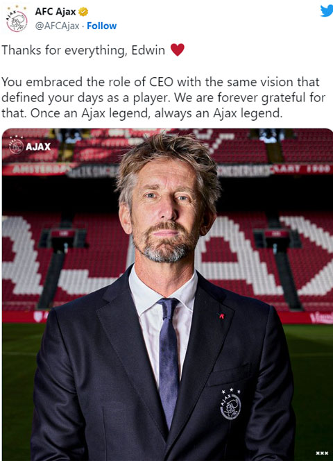 Ajax đưa ra thông điệp chia tay Van der Sar