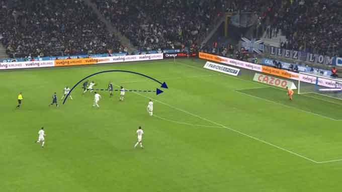 Mbappe lùi về phía sau, Messi bấm bóng. Cú vô lê của cầu thủ người Pháp sẽ đánh lừa thủ thành Pau Lopez