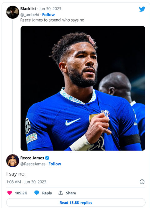 James làm fan Chelsea thích thú với câu bình luận "dạo"