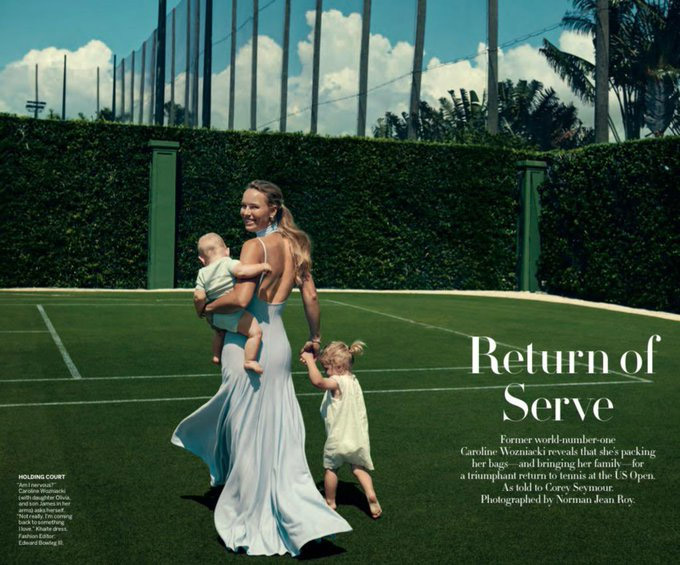 Wozniacki trên tạp chí Vogue cùng hai con