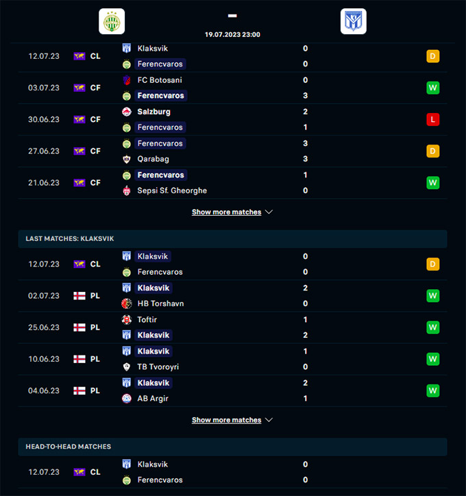 Ferencvarosi TC vs KI Klaksvik 19.07.2023 at UEFA Champions League 2023/24, Football