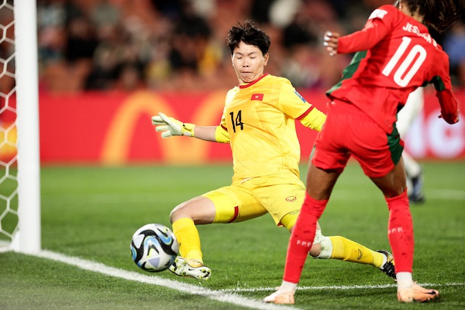 Kim Thanh là thủ môn vất vả nhất tuyển nữ Việt Nam trong 2 trận vừa qua tại World Cup nữ 2023. Ảnh: Trí Công