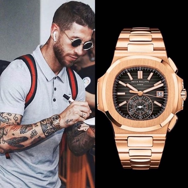 Ramos đeo chiếc Patek Philippe Nautilus mạ vàng có giá 150.000 USD