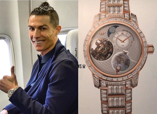 Ronaldo đeo chiếc Girard-Perregaux Tri-Axial giá 2 triệu USD, một trong những chiếc đồng hồ đắt giá nhất thế giới