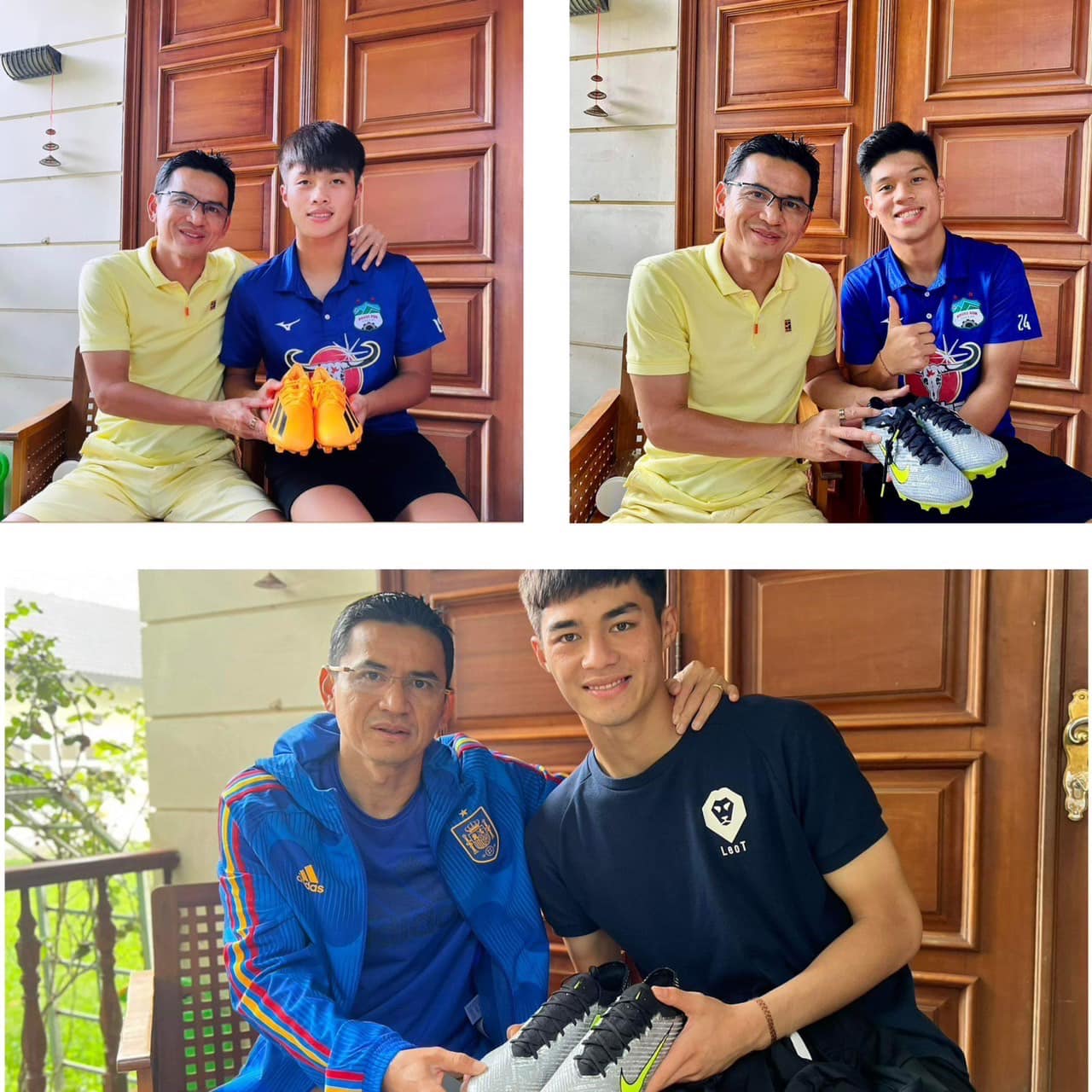 HLV Kiatisak dành tặng quà đặc biệt cho 3 tuyển thủ U23 Việt Nam của HAGL - Ảnh: FBNV 