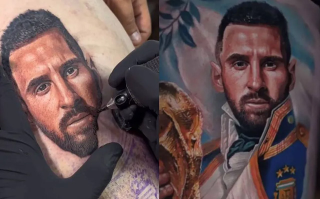 Messi's portrait tattoo makes a strong impression