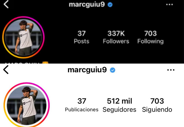 Tài khoản Instagram của Marc Guiu tăng đột biến