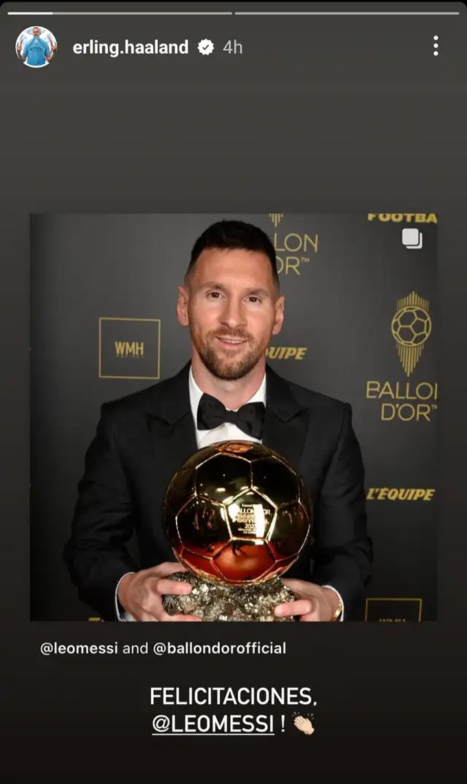 Haaland chúc mừng Messi trên MXH