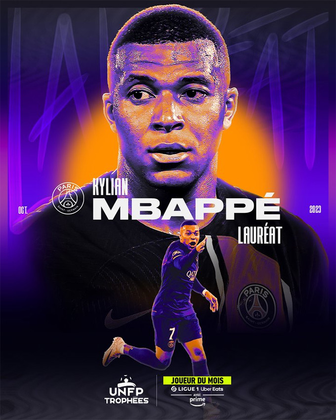 For the 10th time in his career, Mbappe received the title of Best Player of the Month, an absolute record in Ligue 1.