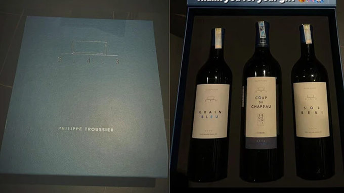 Bộ ba chai rượu trị giá 25 triệu đồng mà HLV Troussier gửi tặng Văn Hậu 