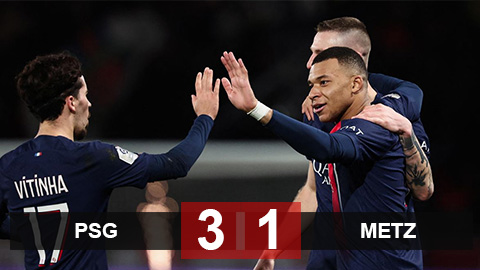 Kết quả PSG vs Metz: Mbappe lập cú đúp, PSG vững ngôi đầu