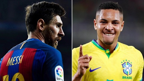 Thần đồng Vitor Roque Brazil đeo số áo của Messi tại Barca