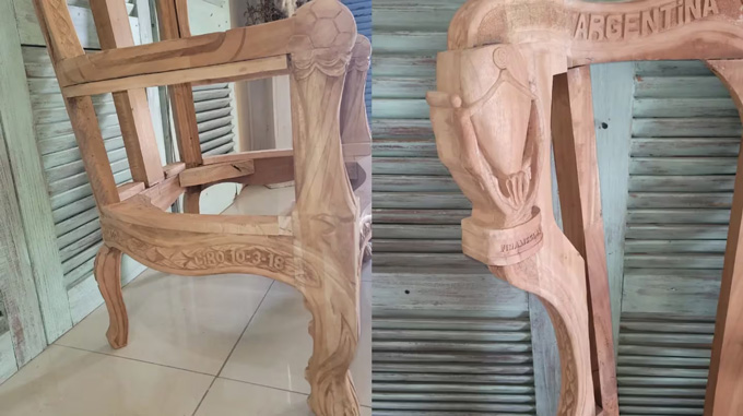 The chair is gradually being completed with beautiful details