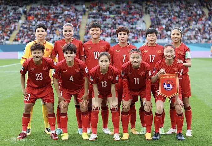 Trần Thị Thu (số 4) trong màu áo tuyển Việt Nam tại World Cup 2023. Ảnh: Đông Huyền