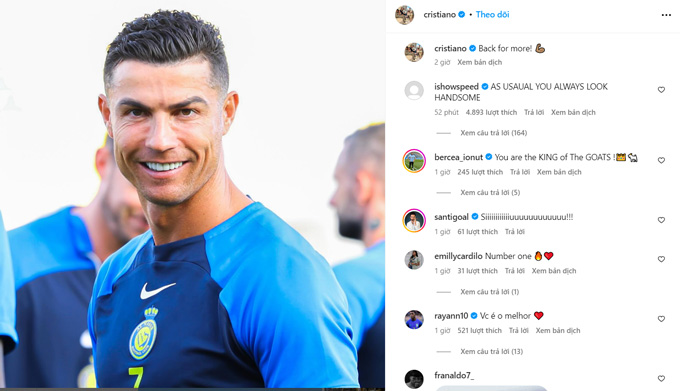 Bài đăng của Ronaldo trên mạng xã hội sau khi Messi thắng FIFA The Best 2023