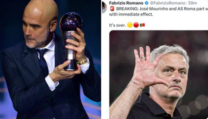 Trong ngày Pep nhận giải HLV xuất sắc nhất thế giới, Mourinho đã bị Roma sa thải