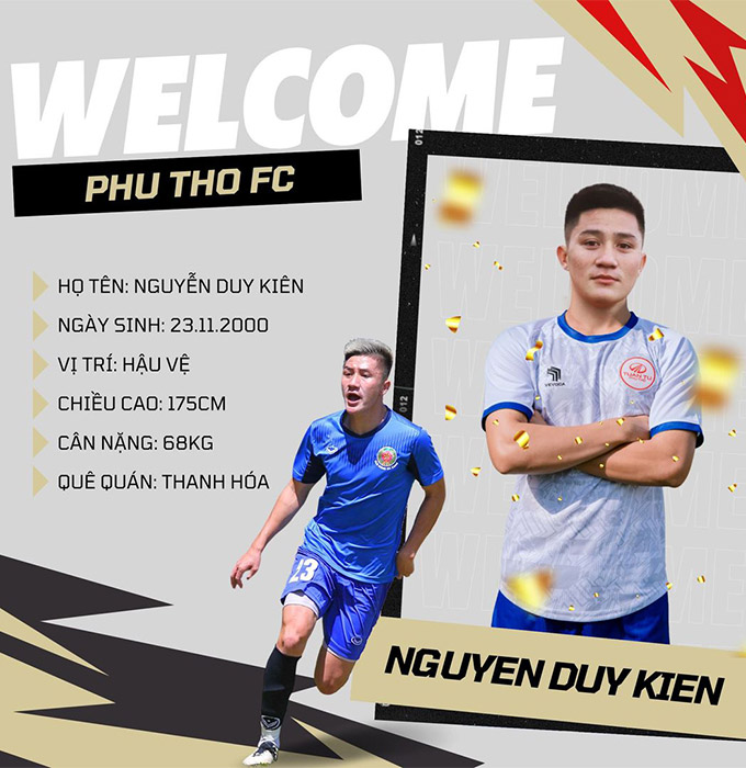 Duy Kiên, cựu trung vệ HAGL và U22 Việt Nam gia nhập CLB Phú Thọ - Ảnh: PTFC 
